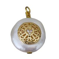 Cultured Freshwater Pearl Brass Pendant, with Freshwater Pearl, gold color plated, fashion jewelry & micro pave cubic zirconia, 13-14x19-20x7-8mm Approx 1.5-2mm 
