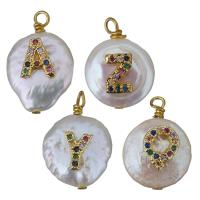 Cultured Freshwater Pearl Brass Pendant, with Freshwater Pearl, gold color plated, fashion jewelry & letters are from A to Z & micro pave cubic zirconia, 12-15x18-22x5-9.5mm Approx 1.5-2mm 
