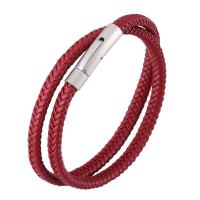 Stainless Steel Bracelet, with Microfiber PU, fashion jewelry & Unisex red 