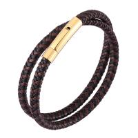 Stainless Steel Bracelet, with Microfiber PU, Double Layer & fashion jewelry & Unisex brown 