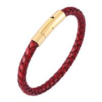Stainless Steel Bracelet, with Microfiber PU, fashion jewelry & Unisex red 