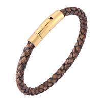 Stainless Steel Bracelet, with Full Grain Cowhide Leather, fashion jewelry & Unisex yellow 