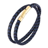 Stainless Steel Bracelet, with Microfiber PU, Double Layer & fashion jewelry & Unisex blue 