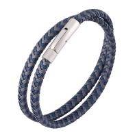Edelstahl Armband, mit Mikrofaser PU, Doppelschicht & Modeschmuck & unisex & verschiedene Größen vorhanden, blau, verkauft von PC