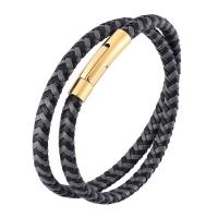 Stainless Steel Bracelet, with Microfiber PU, Double Layer & fashion jewelry & Unisex black 