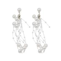 Kunststoff Perlen Tropfen Ohrring, mit Zinklegierung, Modeschmuck & für Frau, weiß, 8cm, verkauft von Paar