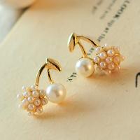 Zinc Alloy Stud Earring, with Plastic Pearl, fashion jewelry & for woman, white, 1.5cmx1.2cm 