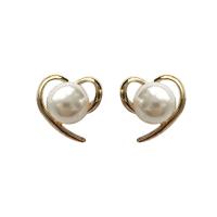 Zinc Alloy Stud Earring, with Plastic Pearl, fashion jewelry & for woman, white, 1.2cmx1.25cm 
