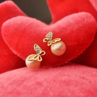 Zinc Alloy Stud Earring, with Plastic Pearl, fashion jewelry & for woman, white, 1.6cmx1cm 