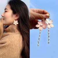 Boucle d'oreille en alliage de zinc en plastique perle, avec perle de plastique, bijoux de mode & pour femme, rose, 4cmx10.7cm, Vendu par paire