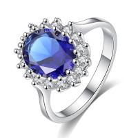 Кубическое цирконовое латунное кольцо, Латунь, с кубический цирконий, плакирован серебром, разный размер для выбора & Женский, голубой, размер:6-9, продается PC