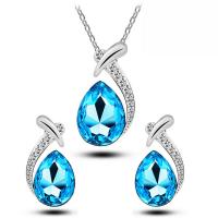 Zinc Alloy Jewelry Set, Stud Earring & necklace, with Crystal, Teardrop, silver color plated, for woman & with rhinestone 27*18mm,34*17mm .8 Inch 