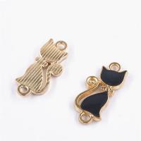 Animal Zinc Alloy Connector, Cat, gold color plated, cute & fashion jewelry & DIY & enamel, black, 22*10*3mm 
