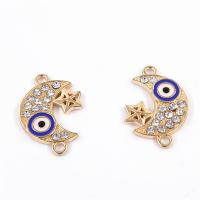 Rhinestone Zinc Alloy Connector, Moon and Star, gold color plated, enamel & with rhinestone, 23*15*2mm 