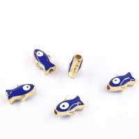 Enamel Zinc Alloy Beads, Fish, gold color plated, fashion jewelry & DIY, blue, 11*7*5mm 