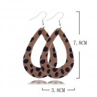 PU Leather Drop Earring, with Zinc Alloy, silver color plated, dyed & for woman & leopard pattern 
