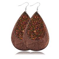 PU Leather Drop Earring, with Zinc Alloy, Teardrop, silver color plated, dyed & for woman 100*53mm 