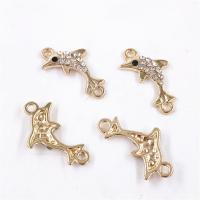 Animal Zinc Alloy Connector, Dolphin, gold color plated, DIY & with rhinestone, 23*12mm 