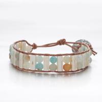 ​Amazonite​ Bracelet, with PU Leather Cord & Synthetic Turquoise & Brass, platinum color plated, Unisex & adjustable, 6mm Approx 8.5-9.5 Inch 