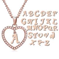 Zinc Alloy Cubic Zirconia Necklace, with 6cm extender chain, Alphabet Letter, rose gold color plated & twist oval chain & micro pave cubic zirconia & for woman, 16*20mm Approx 18.1 Inch 