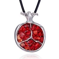 Zinc Alloy Sweater Necklace, with Coral & PU Leather Cord, Garnet, platinum color plated, for woman, red, 38*30mm Approx 34.6 Inch 