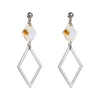 Zinc Alloy Drop Earring, with Acrylic, sterling silver post pin, Rhombus, silver color plated, for woman & hollow, 54mm 