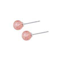 925 Sterling Silver Stud Earring, with Strawberry Quartz, Round, platinum plated, fashion jewelry & Korean style & for woman, 6mm, 10mm 