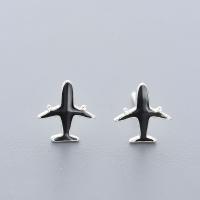 Sterling Silver Stud Earring, 925 Sterling Silver, Airplane, platinum plated, Korean style & for woman & enamel 