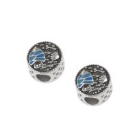 Stainless Steel European Beads, 316L Stainless Steel, Round, enamel & with rhinestone, blue Approx 4mm 