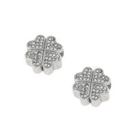 Stainless Steel European Beads, 316L Stainless Steel, Four Leaf Clover, with rhinestone, original color Approx 4mm 