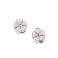 Stainless Steel European Beads, 316L Stainless Steel, Round, enamel & with rhinestone, pink Approx 4mm 