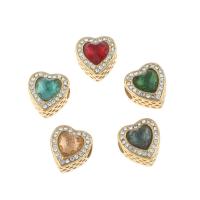 Edelstahl European Perlen, 316 L Edelstahl, Herz, goldfarben plattiert, mit Strass, keine, 13x12x9mm, Bohrung:ca. 4mm, 5PCs/Tasche, verkauft von Tasche