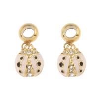 Stainless Steel European Pendants, 316L Stainless Steel, Ladybug, gold color plated, enamel & with rhinestone, pink Approx 4mm 