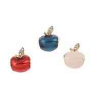 Edelstahl European Perlen, 316 L Edelstahl, Apfel, goldfarben plattiert, Emaille & mit Strass, keine, 14x11x4mm, Bohrung:ca. 4mm, 5PCs/Tasche, verkauft von Tasche