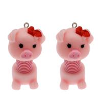 Animal Resin Pendant, with Iron, Pig, Mini & cute & DIY, pink Approx 1.9mm 