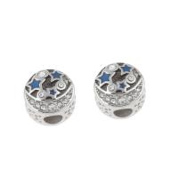 Edelstahl European Perlen, 316 L Edelstahl, rund, Emaille & mit Strass, blau, 11x8mm, Bohrung:ca. 4mm, 5PCs/Tasche, verkauft von Tasche