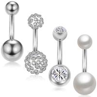 Stainless Steel Belly Ring, with Plastic Pearl, 4 pieces & Unisex & micro pave cubic zirconia, original color 