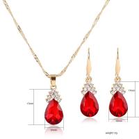Rhinestone Zinc Alloy Jewelry Set, earring & necklace, Teardrop, gold color plated, for woman & with rhinestone 38*10mm,25*10mm Inch 