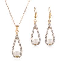 Zinc Alloy Jewelry Set, with Plastic Pearl, Teardrop, gold color plated, for woman & with rhinestone, 50*13mm,40*13mm Inch 
