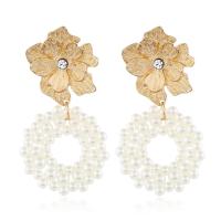 Zinc Alloy Drop Earring, with Plastic Pearl, gold color plated, for woman & with rhinestone, 62*35mm 