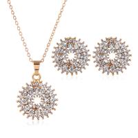 Rhinestone Zinc Alloy Jewelry Set, earring & necklace, gold color plated, 2 pieces & oval chain & for woman & with rhinestone, 30*20mm,20mm .8 Inch 