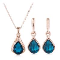 Rhinestone Zinc Alloy Jewelry Set, earring & necklace, Teardrop, rose gold color plated, 2 pieces & oval chain & for woman & with rhinestone 30*15mm,26*10mm .2 Inch 