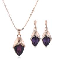 Zinc Alloy Jewelry Set, earring & necklace, with Crystal, Teardrop, plated, 2 pieces & box chain & for woman & with rhinestone 28*13mm,13*25mm .2 Inch 