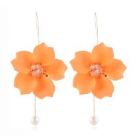 Zinc Alloy Drop Earring, with Plastic Pearl & Acrylic, Flower, gold color plated, for woman & with rhinestone 115*58mm 