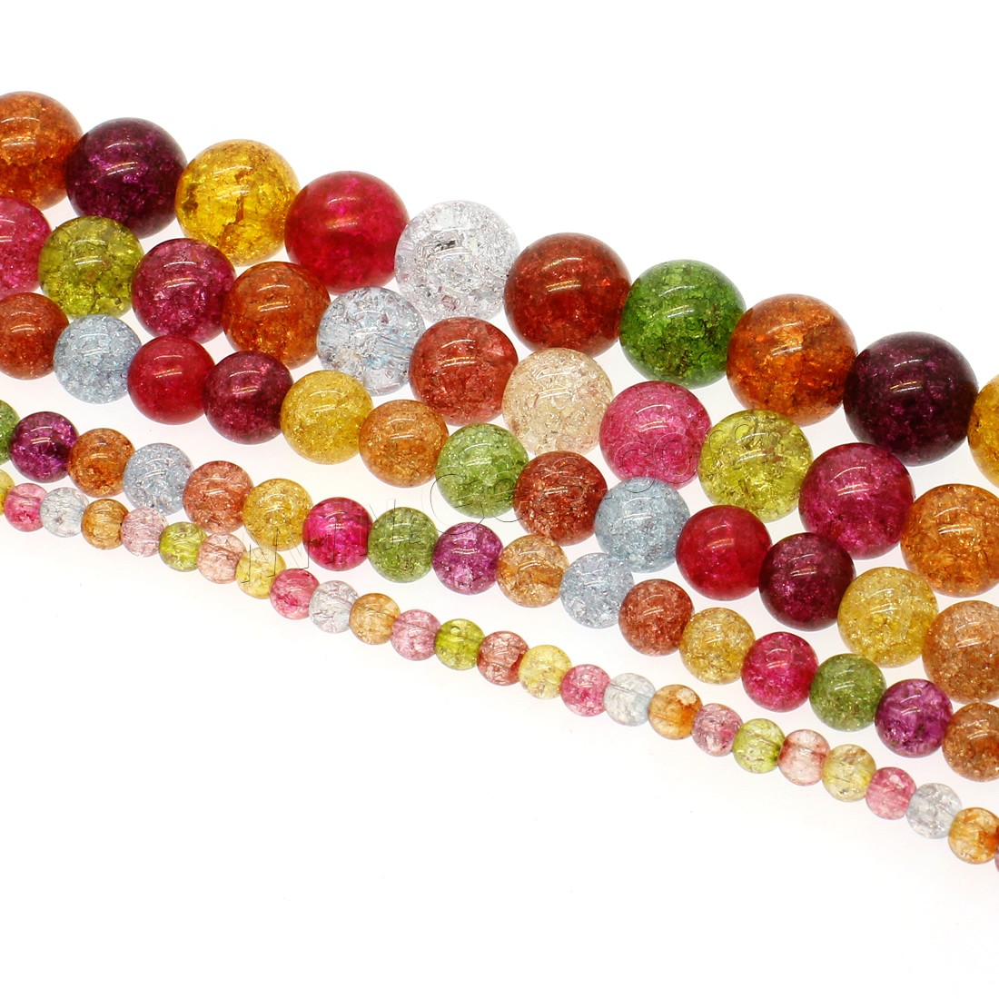 Perles quartz craquelé, Cristal craquelé, Rond, normes différentes pour le choix, couleurs mélangées, Trou:Environ 1mm, Longueur:Environ 14.9 pouce, Vendu par brin