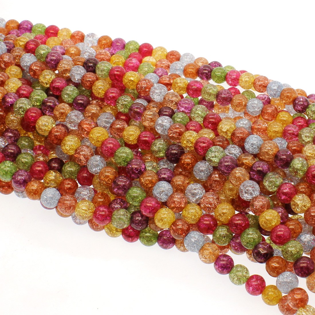 Perles quartz craquelé, Cristal craquelé, Rond, normes différentes pour le choix, couleurs mélangées, Trou:Environ 1mm, Longueur:Environ 14.9 pouce, Vendu par brin
