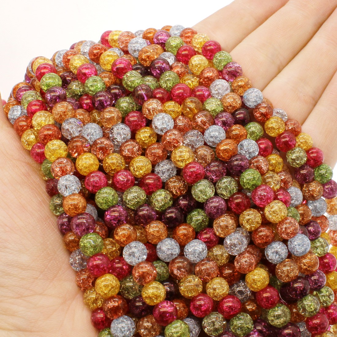 Knistern Quarz Perlen, rund, verschiedene Größen vorhanden, gemischte Farben, Bohrung:ca. 1mm, Länge:ca. 14.9 ZollInch, verkauft von Strang