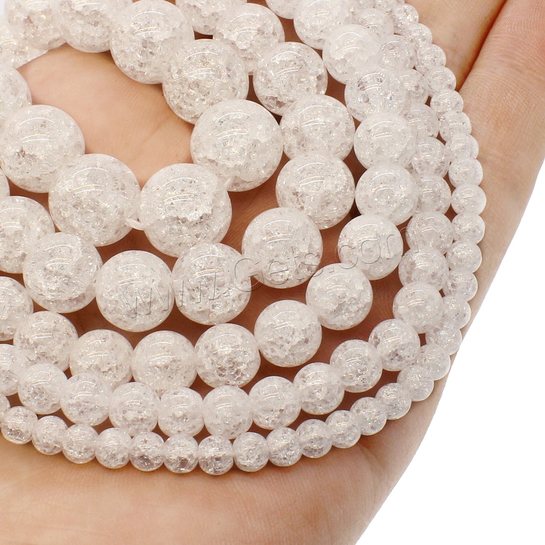 Knistern Quarz Perlen, rund, verschiedene Größen vorhanden, weiß, Bohrung:ca. 1mm, Länge:ca. 14.9 ZollInch, verkauft von Strang