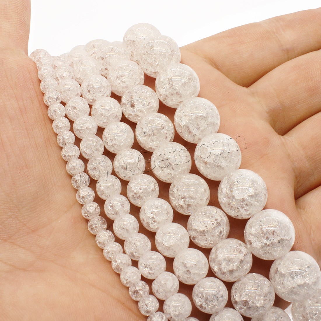 Knistern Quarz Perlen, rund, verschiedene Größen vorhanden, weiß, Bohrung:ca. 1mm, Länge:ca. 14.9 ZollInch, verkauft von Strang