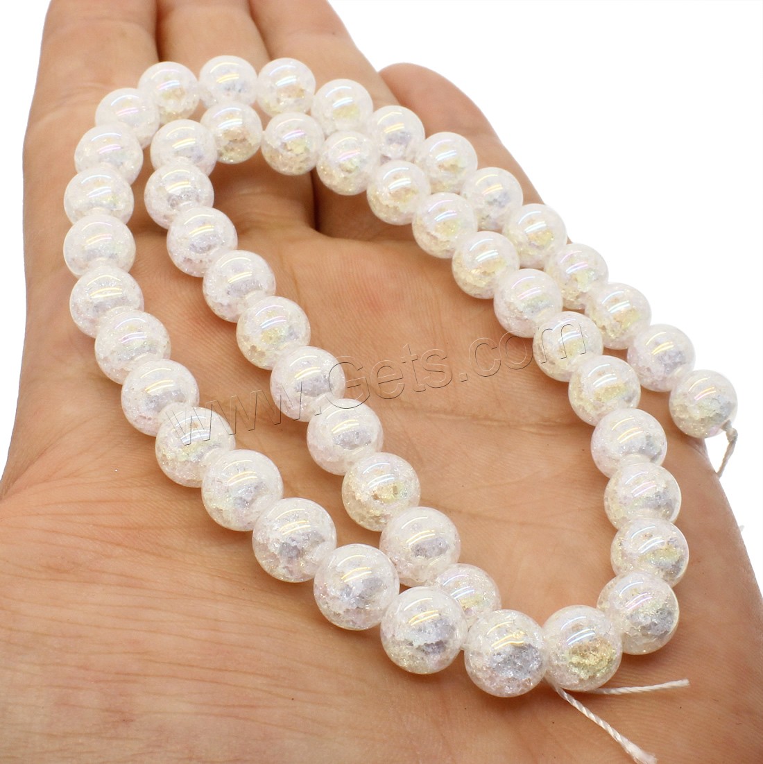 Knistern Quarz Perlen, rund, AB Farben plattiert, verschiedene Größen vorhanden, weiß, Bohrung:ca. 1mm, Länge:ca. 14.9 ZollInch, verkauft von Strang